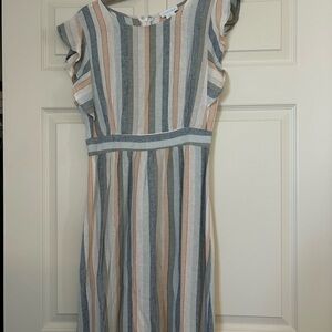 Cynthia Rowley Striped linen Dress in Blue, Cream & Pink
